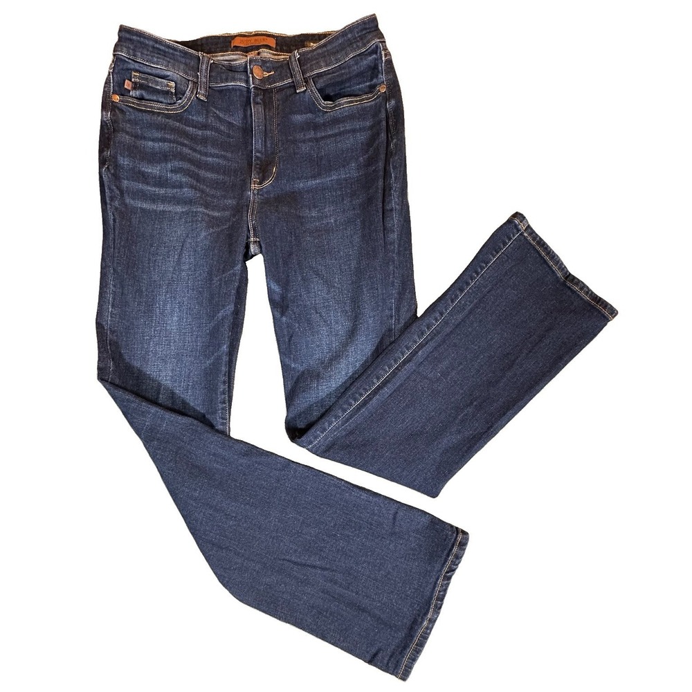 Judy Blue Jeans Womens 15 32 Bootcut Mid Rise Dark Wash Whiskered Stretch Denim